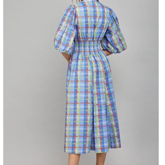 Periwinkle Olive Plaid Midi Dress - MEDIUM - Picture 2 of 11